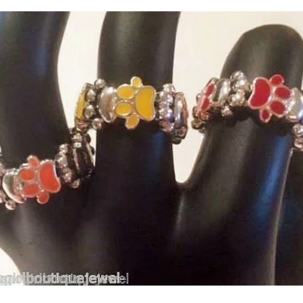 Paw Print Ring Stretch Orange Red Yellow Enamel